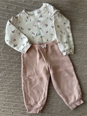 EUC Carter’s Baby Girl Outfit Set, Cream & Blush Sweatsuit, 24 Months *Imperfect